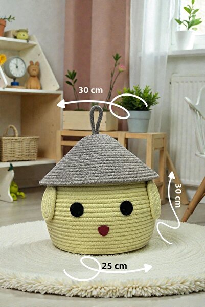 MaVaux سلة حبل لطيفة على شكل وجه مع قبعة للأطفال مقاس 25×30 سم - لتخزين الألع...