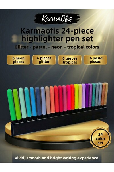 KarmaOfis مجموعة أقلام تحديد مخصصة مكونة من 24 قلمًا مع حامل مكتبي