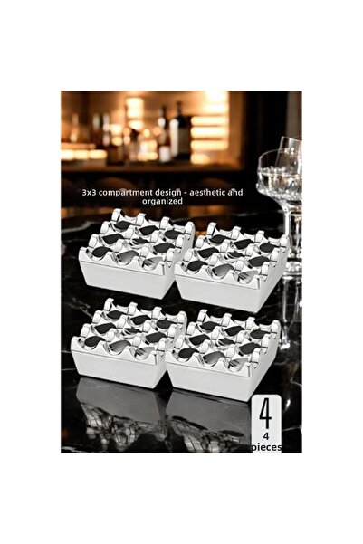 Skygo منفضة سجائر معدنية مصبوبة من 4 قطع - 3×3 فتحات، كروم، تصميم عصري وثقيل ...