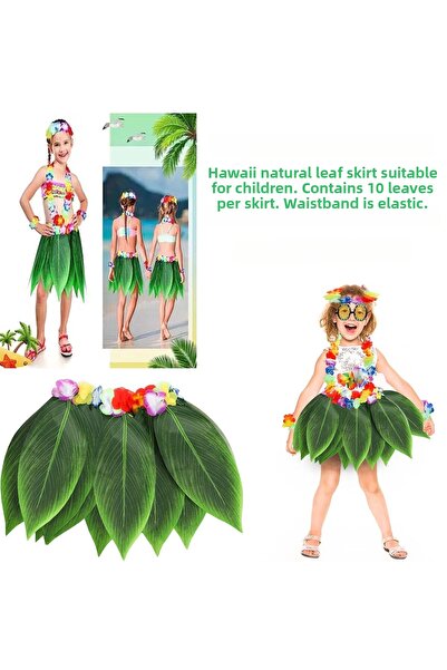 Marsilyan Tropical Inspired Hawaiian Leaf Party Skirt Kids Size (4887)