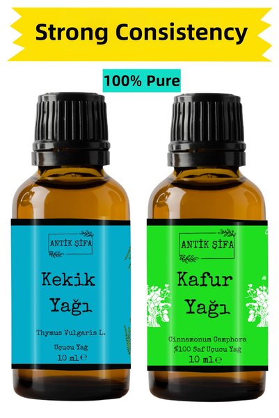 Antik Şifa زيت الزعتر وزيت الكافور العطري (10 مل + 10 مل) - زيت زعتر طبيعي 10...