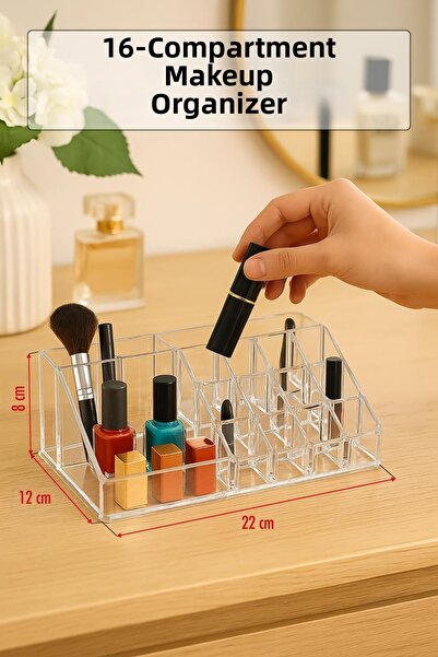 Depa Transparent 16 Compartment Makeup Organizer 12×22×8 cm