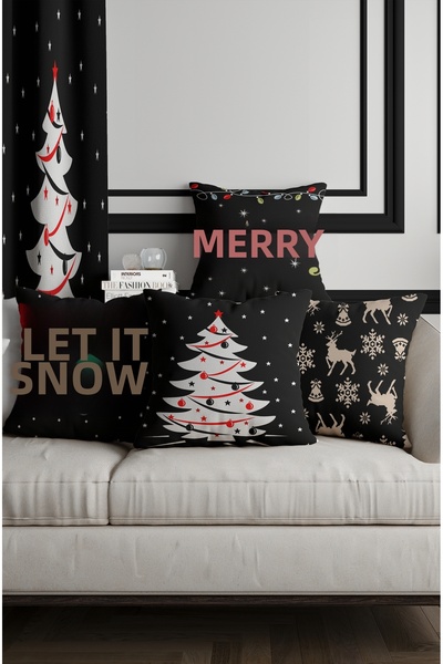 ALAMODECOR Christmas Themed Decorative Double-Sided Digital B Printed Throw Pillow Cover Set (4 Pcs)