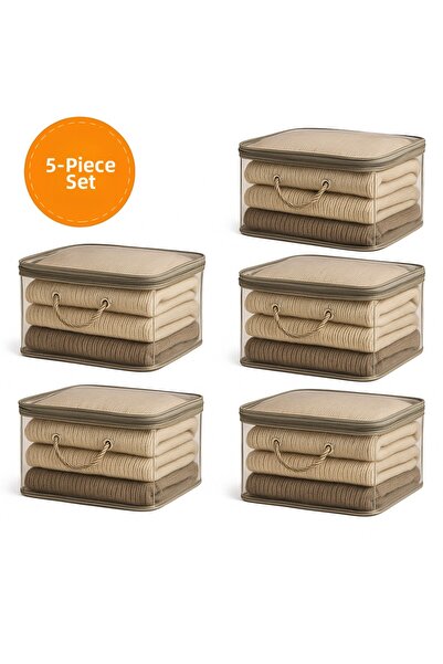 HİG HOME Set de 5 saci practice de depozitare 28x32x15 cm - pliabile, cu fermoar, pentru sub pat și în dulap
