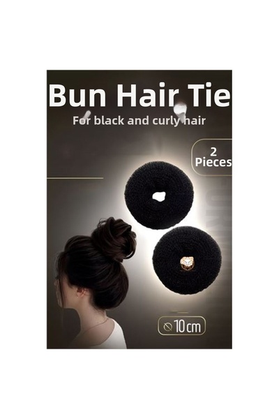 Skygo Black Hair Bun Sponge 2 Pcs 10 cm Diameter 4 cm Thickness