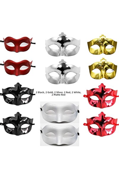 Lisinya Set of 12 Colorful Party Masks – Black, Gold, Silver, Red, White, Mat...
