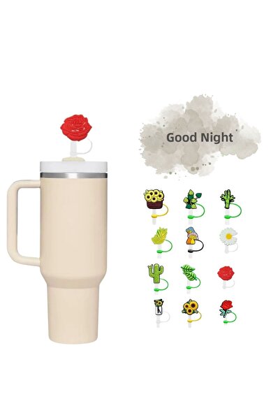 GECEDENİZ Thermos Compatible Straw Stopper Red Rose