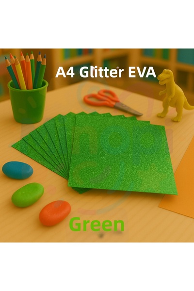 Minopi Glitter Eva Sponge A4 Green Color Set of 10 Handicraft School and Hobb...