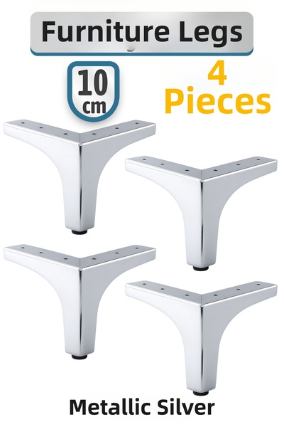 Badem10 Metalon 10cm Chrome 4Pcs Silver Metal Furniture Leg Durable Modern Triangle Sofa Coffee Table Desk Unit