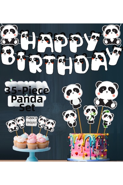 Hiras Dizayn 35 قطعة من أدوات تزيين الكيك بتصميم الباندا اللطيف باللونين الأس...