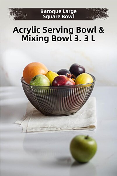 Depa وعاء خلط وفواكه مربعة كبيرة من الأكريليك الباروكي المدخن ووعاء خلط / 3.3...