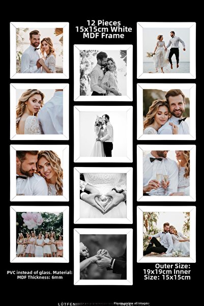 YEDİART 12 قطعة إطار 15×15 - إطار من الخشب المضغوط - إطار صور - إطار مربع - م...