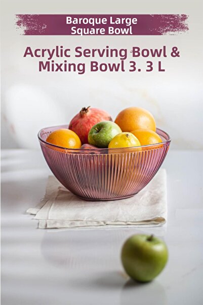 Depa وعاء خلط وسلطة وفواكه مربعة كبيرة من الأكريليك الباروكي / 3.3 لتر (ليس ز...