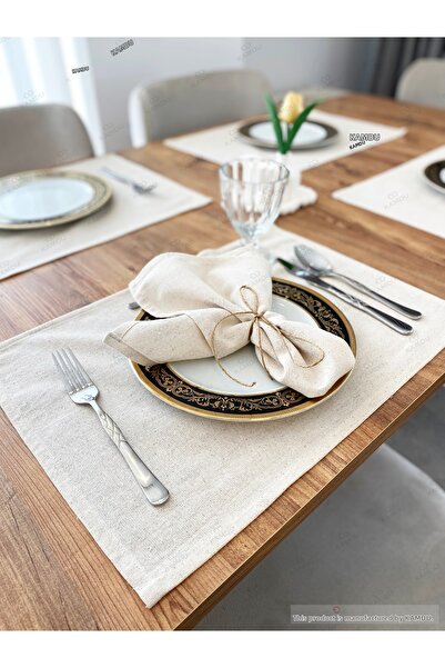 Kamdu 4 قطع تصميم أنيق مقاس 35 × 50 سم - طبق أمريكي مصنوع من القطن والكتان بن...