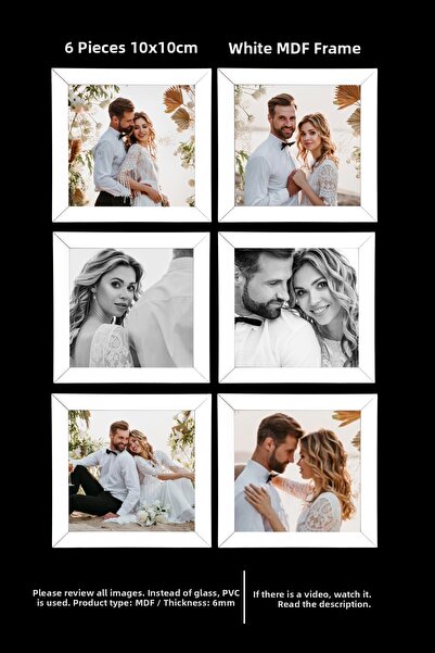 YEDİART 6 قطع إطار 10×10 - إطار من الخشب المضغوط - إطار صور - إطار مربع - مع ...
