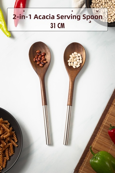 Depa طقم ملاعق تقديم وملعقة تقديم وسلطة من أكاسيا مكون من قطعتين