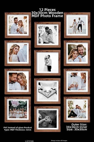YEDİART 12 قطعة إطار 30x30 - إطار MDF - إطار صور - إطار مربع - مع PVC