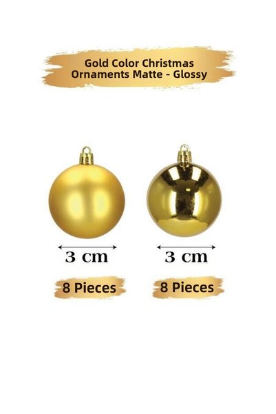 DODOMAR 3 cm – Gold Matte Shiny Christmas Ball Ornament Set of 16 Mini Decorative Tree and Party Decorations