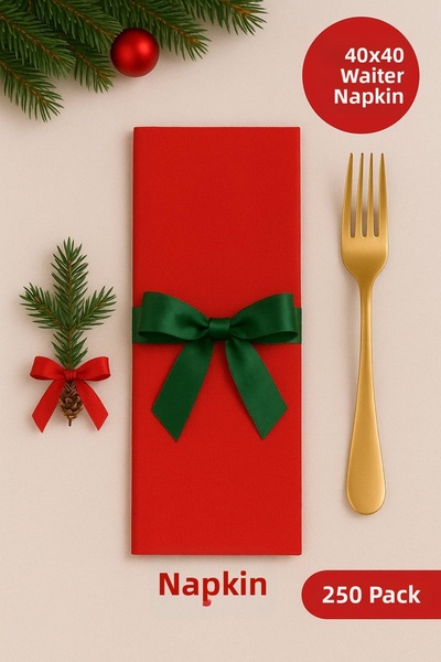 TOYFEST Red Waiter Folding Napkin 40×40 cm • Pack of 250 • 3-Ply Premium Napkin