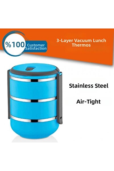 Ethab Ticaret Sefer Tası Food Thermos Storage Container Thermos 3-Piece - Blue