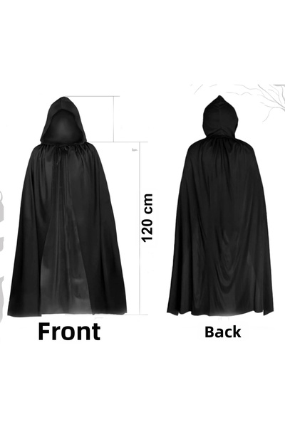 Twin Store Black Long Cape 120 cm with Hood - Cosplay and Party Costume