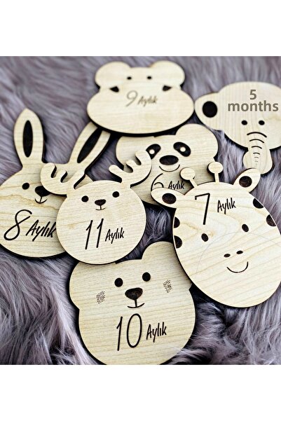 CT STONES Cute Animals Wooden Double Sided Monthly Baby Cards