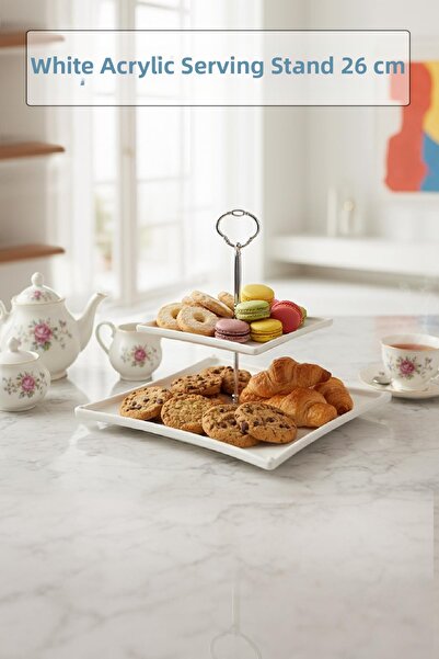 Mustran 2-Tier White Acrylic Fruit Bowl & Kura Piped K & Presentation Stand -...