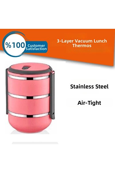 Ethab Ticaret Sefer Tası Food Thermos Storage Container Thermos Set of 3 - Pink
