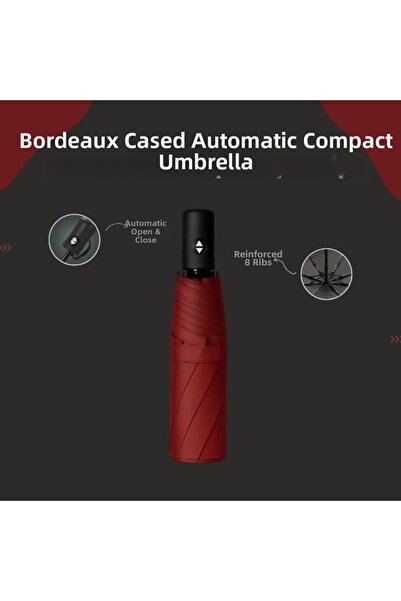 Epilons مظلة مدمجة أوتوماتيكية مع غطاء باللون البوردو ZENVİA-4567