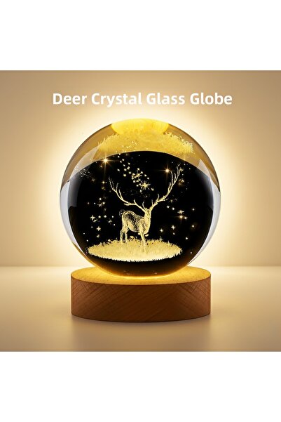 CT STONES كرة كريستالية ثلاثية الأبعاد منقوشة بالليزر على شكل غزال مع إضاءة ل...