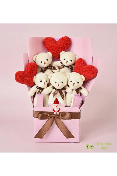 Özgüner Oyuncak New Year's Gift Teddy Bear Bouquet – Special Teddy Bear Bouquet Cream for Your Loved Ones