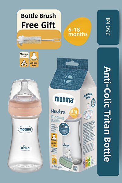 MOOMA زجاجة رضاعة نيوترا أنتيكوليك تريتان 250 مل 6-18 شهر تدفق متوسط لون وردي...