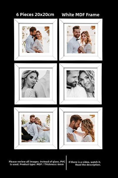 YEDİART 6 قطع إطار 20×20 - إطار من الخشب المضغوط - إطار صور - إطار مربع - مع ...