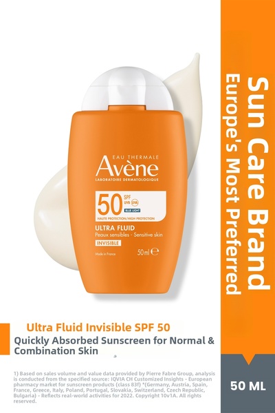 Avene Ultra Fluid Invisible Ultra-Light Spf 50 Sunscreen for Normal/Combinati...