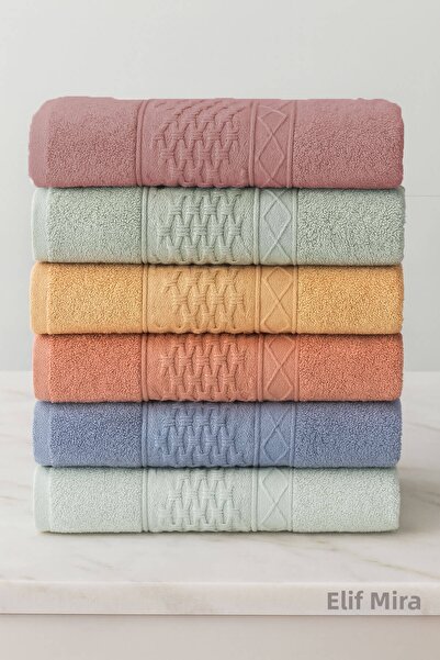 Elif Mira 6-Piece Hand and Face Towel Set 100% Cotton 50X90 cm Pure Cotton