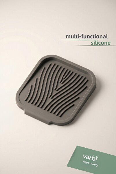 Varbifırsat Gray Silicone Soap Dish with Water Drain, Flexible Structure with Suction Cup, Bathroom Kitchen Wall Mounted Soap Sponge Container