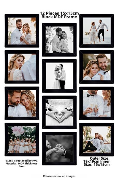 YEDİART 12 قطعة إطار 15×15 - إطار من الخشب المضغوط - إطار صور - إطار مربع - م...