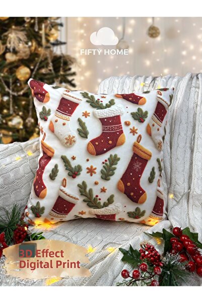 Fifty Home 1 Pcs Kirlent Kilifi 43X43 cm Double-Sided Digital Printing New Ye...