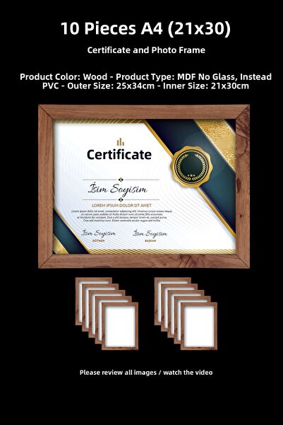 YEDİART 10 Pieces 21X30 Frame - Mdf Frame - Photo Frame - A4 Diploma Frame - ...