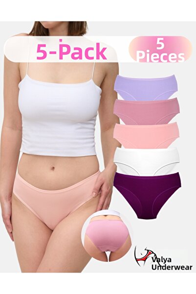 ALYA UNDERWEAR مجموعة من 5 سراويل داخلية نسائية قطنية ملونة - فوشيا، أرجواني، وردي مجفف، سلمون، إكرو