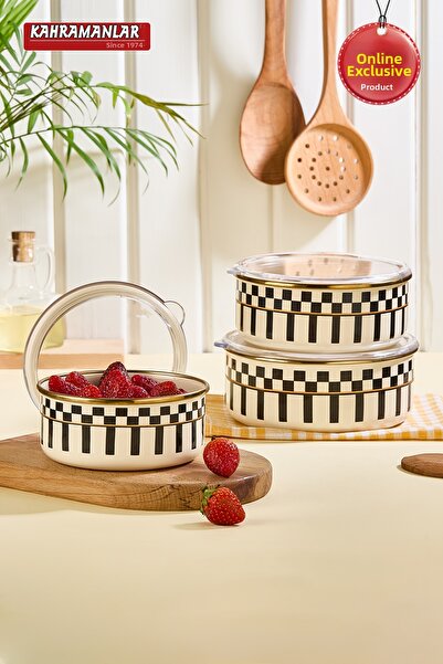 Kahramanlar Prime Cream 3-Piece Enamel Storage Container