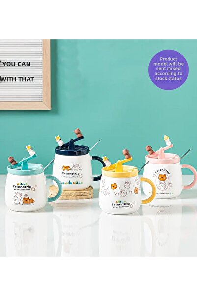 Gift Moda كوب سيراميك لطيف على شكل دب وأرنب متأرجح