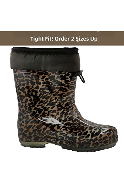fafatara Női leopárdmintás gyapjú vízálló eső- és hócsizma