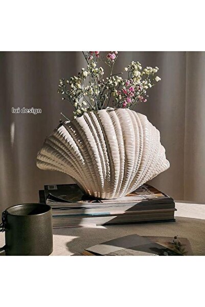 Lui Tasarım مزهرية لؤلؤية بلون كريمي مقاس XL بطول 32 سم، مزهرية سيراميك عصرية أنيقة لتزيين غرفة المعيشة والمنزل والفندق