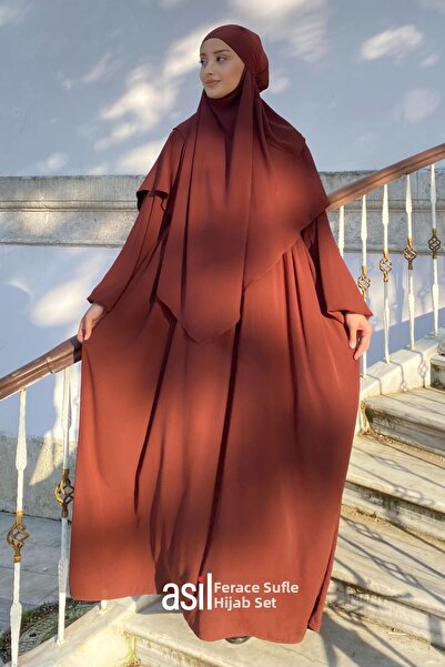 ASİLNUR Set de voaluri de culoare cărămidă Noble Ferace și sufle - Set de tre...