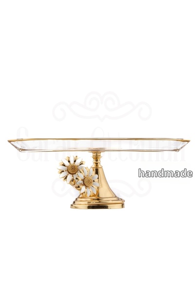 Saray Ottoman handicraft طبق تقديم زجاجي، طبق تقديم قائم، طبق تقديم أبيض ديزي...