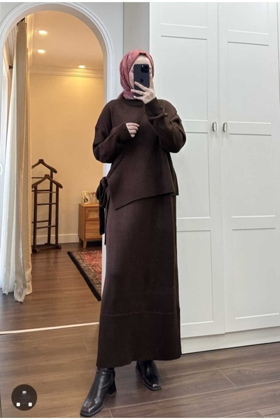 AXXAN فستان تريكو مع حزام جانبي، فستان تريكو، فستان حجاب، مقاس قياسي