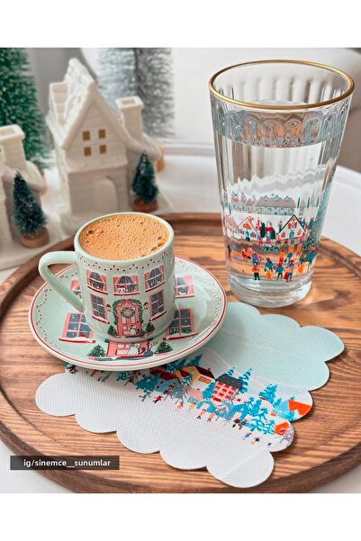 DECO منديل كوكتيل أزرق مقطوع بالليزر بطابع عيد الميلاد - طباعة رقمية، قابل للغسل