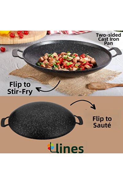 Lines مقلاة خبز جرانيت متعددة الأغراض - مقلاة فطيرة من ورق الصب ثنائي الاتجاه - أسود