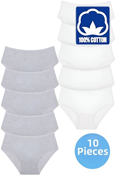 Tezzgelsin Chiloți Bato cu nervuri pentru femei, 10 bucăți, 100% bumbac, talie înaltă, chiloți pentru femei, 10 bucăți